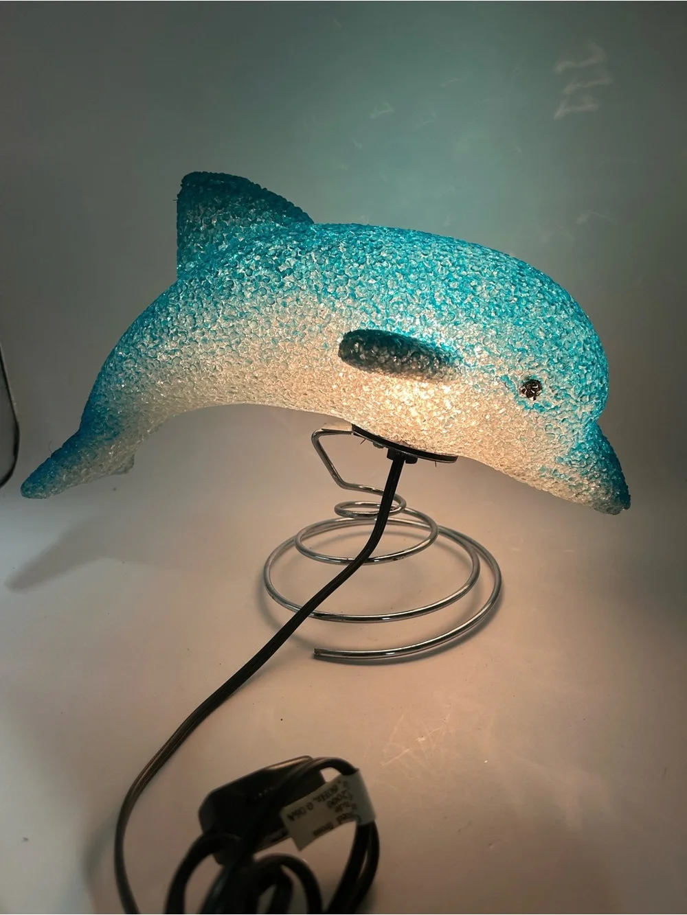 VTG 90s Melted Popcorn Blue Dolphin Night Light Or Table Lamp 11
